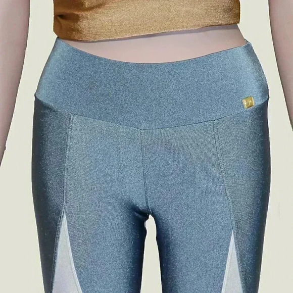 Lets Gym Blue White Geometric Mesh Athletic Stretchy Leggings Size Small Pants - Picture 3 of 6